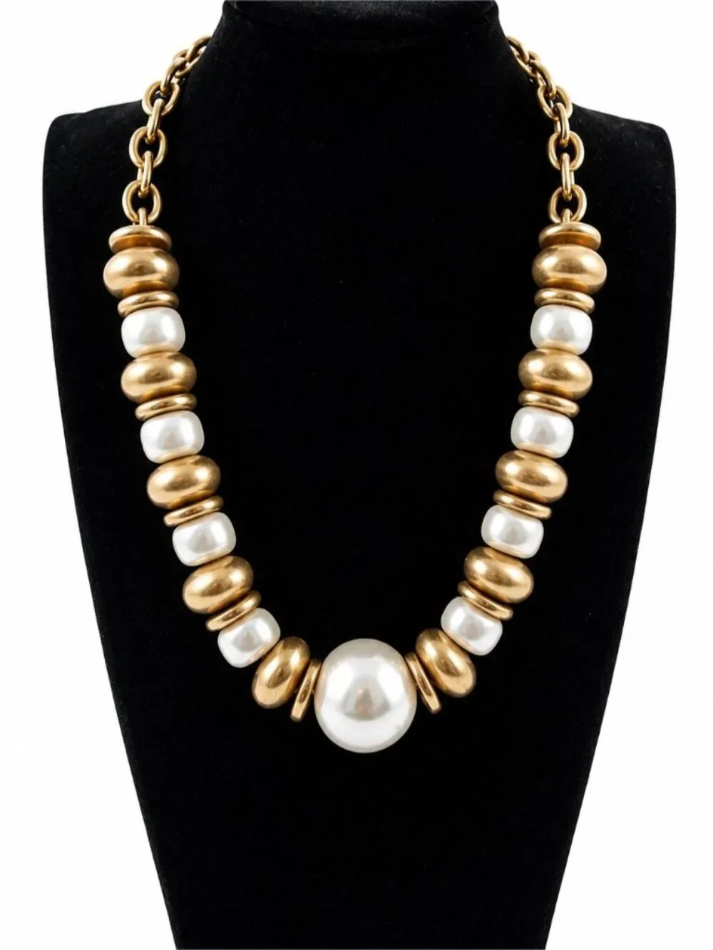 Gold and White Pearl accent Bead Necklace with Matching Bracelet